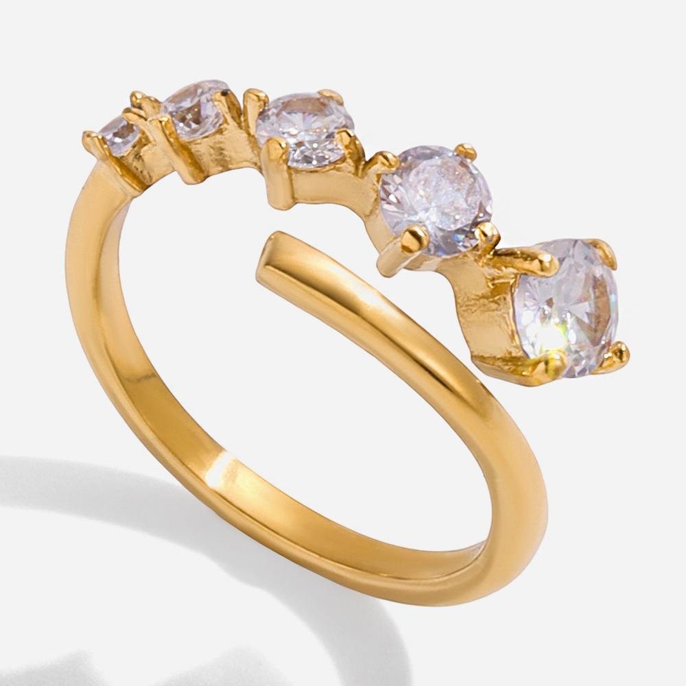 

High Quality Cubic Zirconia Finger Ring Adjustable 18K PVD Plated High Quality Charm Stylish Golden Jewelry Gift 7