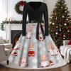 Women's Casual Vintage V-Neck Long Sleeve Dress with Christmas Print