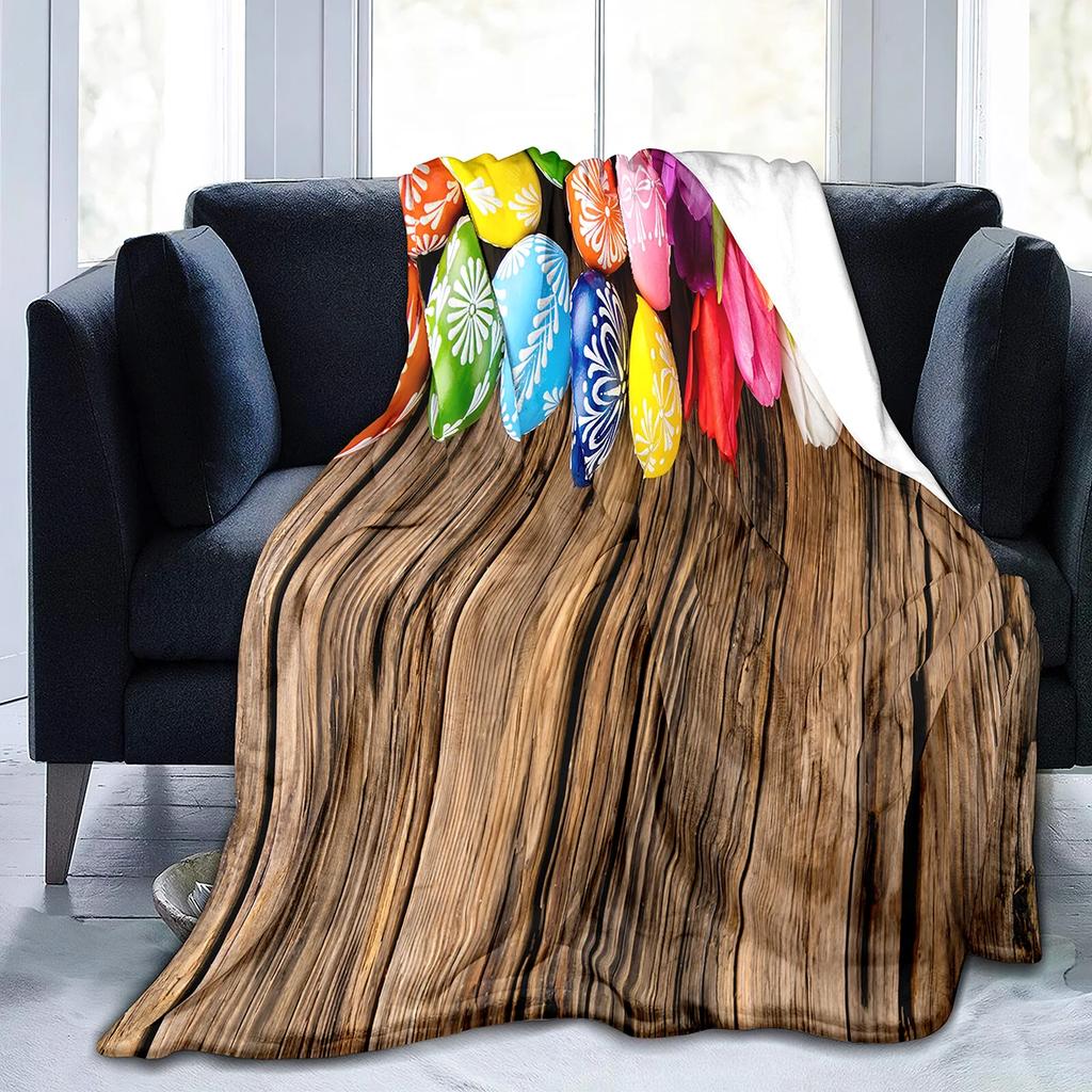 Easter Eggs Flannel Throw Blanket Colourful Eggs Pattern Easter Gifts Blanket King Queen Size for Bed Sofa Couch Lightweight