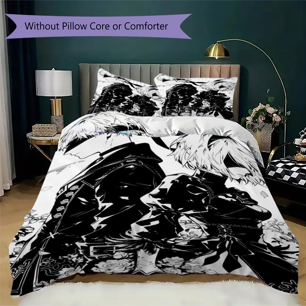 NieR Automata Pattern Bedding uilt Set uilt Cover Pillowcase Home Decoration Birthday Gift (1 * duvet cover + 2 * pillowcase without core)