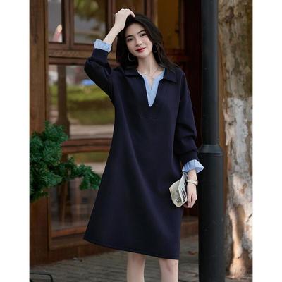 Demana Bouncy Air Layer V-Neck Contrast Sweatshirt Dress