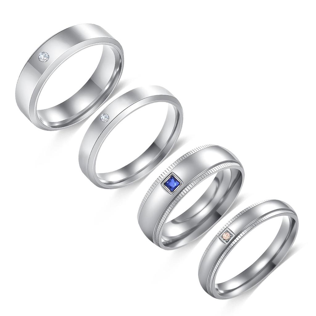 European & American Simple Diamond-Inlaid Stainless Steel Couple Ring Set