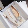 Women Ballerinas Flats 2026 Autumn Rhinestone Pointed Toe Shallow Mouth Comfortable Elegant Low Heel Soft Sole Single Shoes