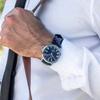 Luxury Automatic Mechanical Watch Men, Featuring Blue Dial, Silver Case, Power Reserve Indicator, Date Display, Business Meetings RE-AU0003L00B.