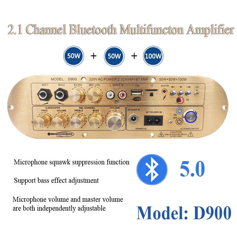 Placă Amplificator Audio D900 TPA3116 Canal 2.1 Bluetooth5.0 USB Ajustare Reverb 50W+50W+100W Placă Amplificator de Putere pentru Karaoke