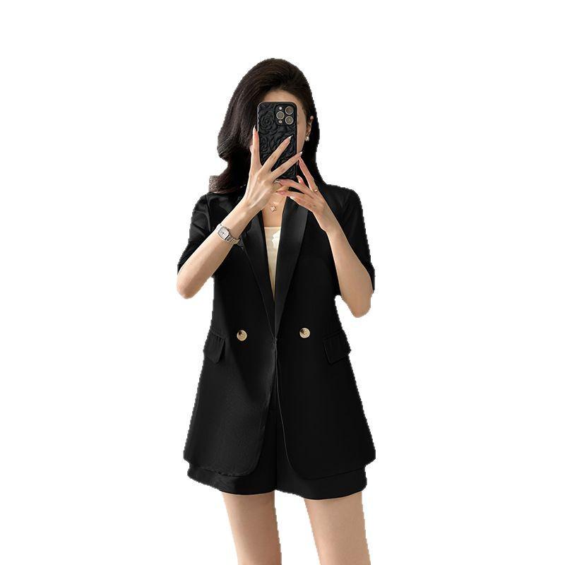 2025 Women's Summer White Blazer & Short Sleeve Suit Set - Plus Size, High-End, Fashionably Loose Fit