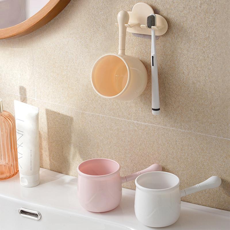 Home Brushing Cup Simple Mouthwash Couple Cup Straight Handle Punch-free Toothbrush Cup Holder Wall Mount Toothbrush Holder