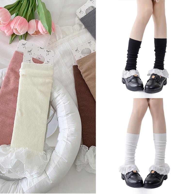 Girls Lolitas Knit Long Socks Ruffle Flared Leg Warmers Harajuku Bootie Socks Spring Summers Warm Ankle Heap Socks