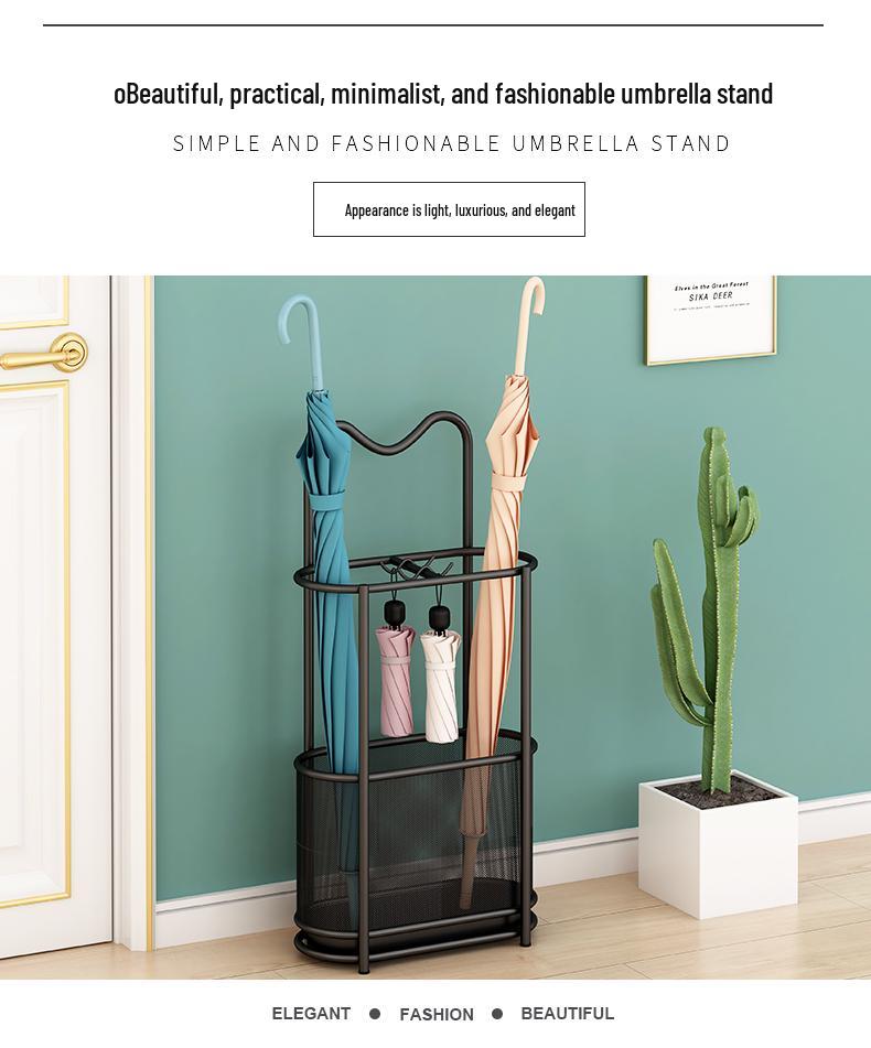 Elegant Wrought Iron Umbrella Stand with Drainage for Entryways