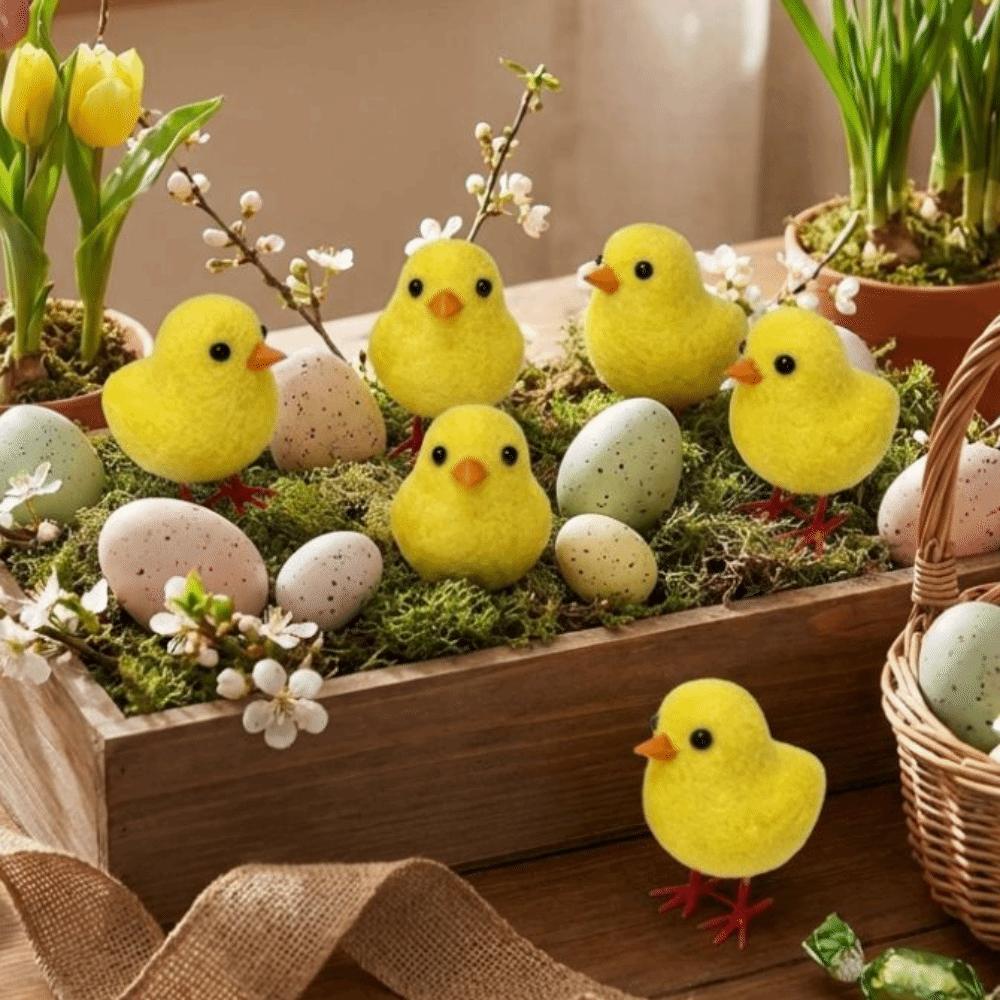 Realistic Easter Chick Figurine Animal Mini Chicken Toy Cute Plush Chicks  Flower Pot