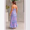Women's Strapless Sleeveless Midi Dress Loose Mid Waist Vertical Stripe Printed Polyester Micro Elastic Tiered Ruffle Summer Vacation Maxi Dress