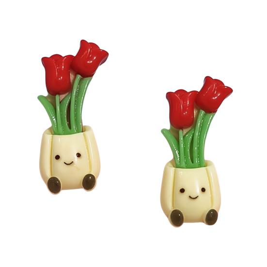 2Pcs Cartoon Potted Plants Fridge Magnet Resin 3D Potted Cactus Aloe Lily Tulip Flower Refrigerator Magnet Kitchen Home Office Decoration A