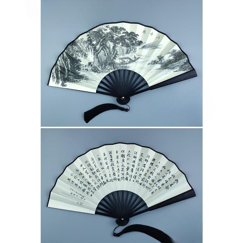 

1 шт. 8-дюймовый складной веер китайский ветер пейзаж живопись тушью ветер мужчины и женщины портативный повседневный веер голова зеленый бамбуковый шелковый веер танцы веер