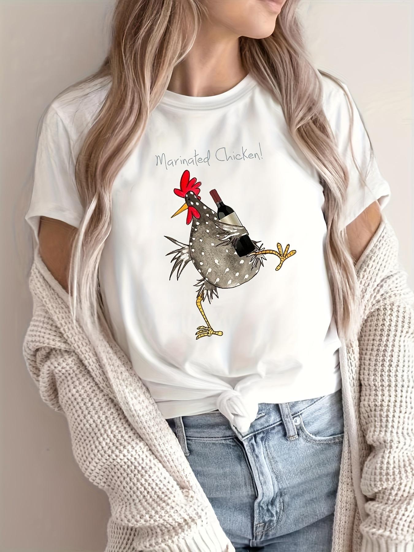 

Футболка с короткими рукавами и круглым вырезом с рисунком цыпленка из мультфильма, повседневная спортивная футболка с эстетичным летним рисунком для женщин XL