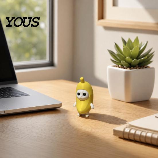 Cute Desktop Ornament 3D Printed Banana Cat Figurine, Collectible Statue, Creative Delicate Texture Figurine Shape Animal Sculpture Decorations