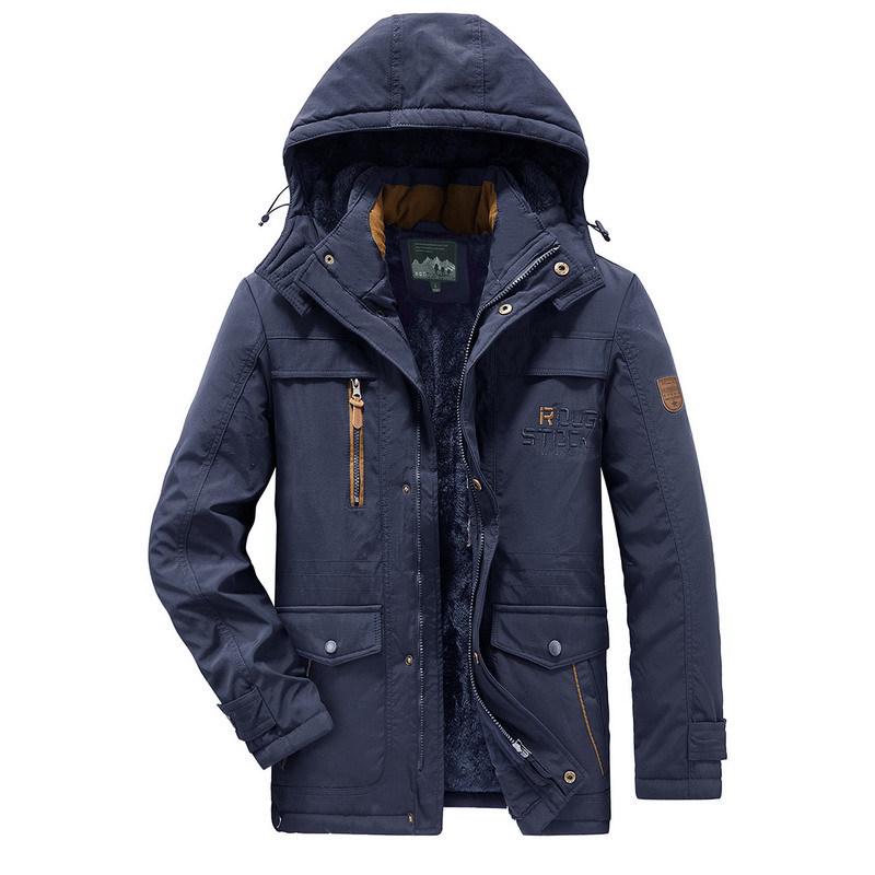Men's Fleece-Lined Winter Coat - Thick, Casual, Multi-Pocket, Mid-Length Jacket for Middle-Aged and Elderly