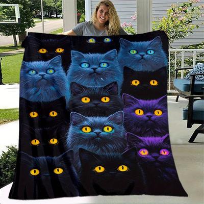 1pc Cat Printing Lightweight Flannel Blanket, Comfortable and Warm Blanket, for Camping Sofa Bed and Couch Office, In All Seasons