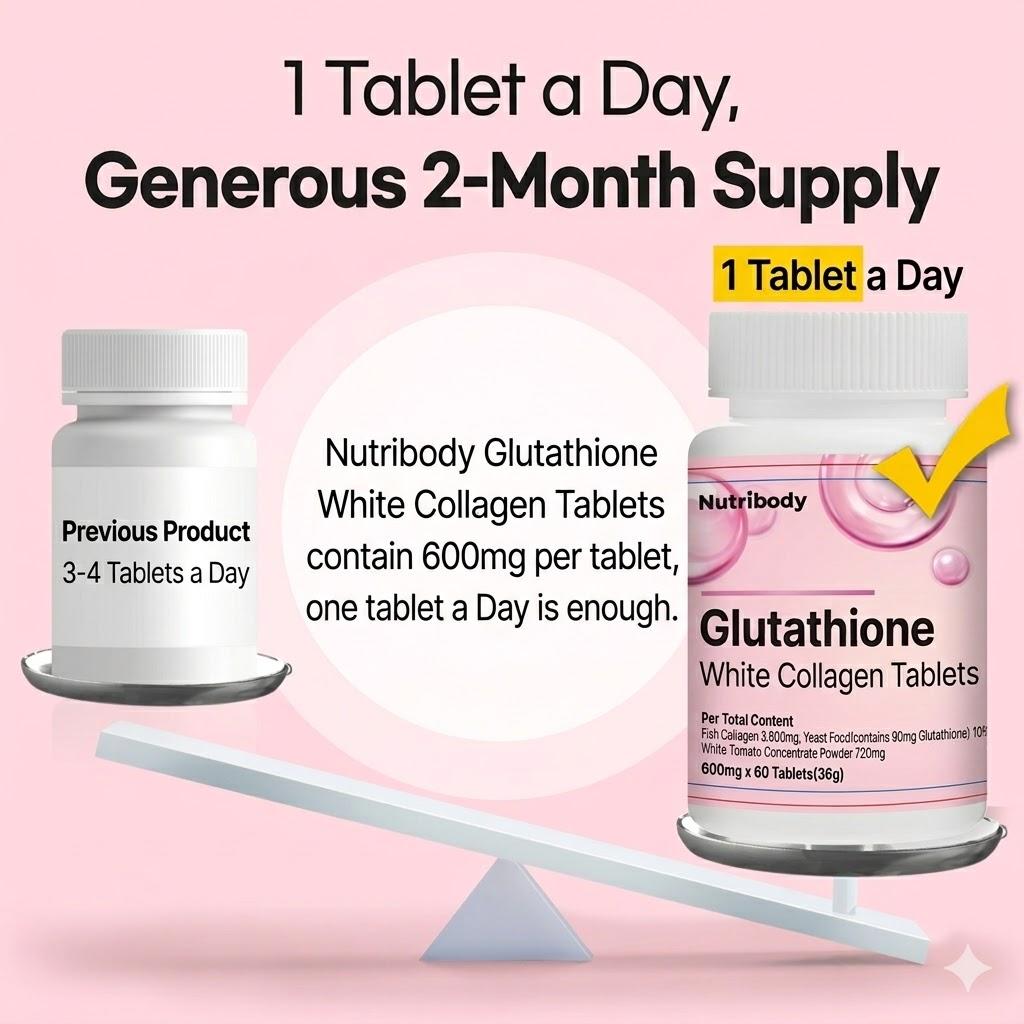 [NutriBody] Glutathion Kollagen Tabletten - Zertifizierte Formel für strahlende Haut & Gesundheit (60 Tabletten)