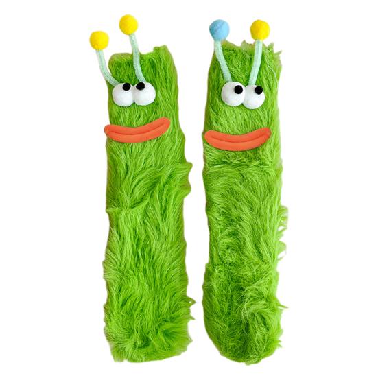1 Pair Cartoon Socks Funny Expression Decoration Animal Big Eyes Thick Fuzzy Plush Warmth Retention Fall Winter Floor Socks Holiday Gift