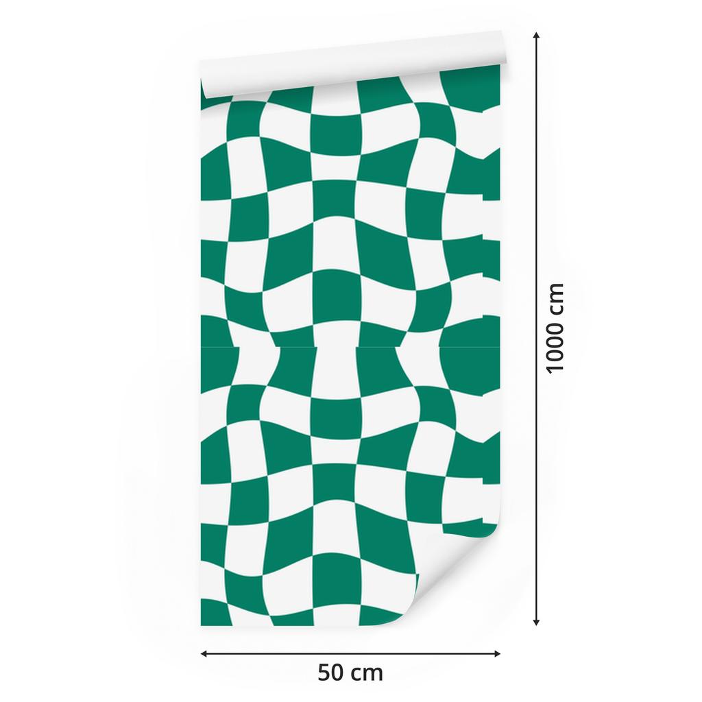 Wallpaper Casual Checkerboard Sea, White and Mint 50x1000