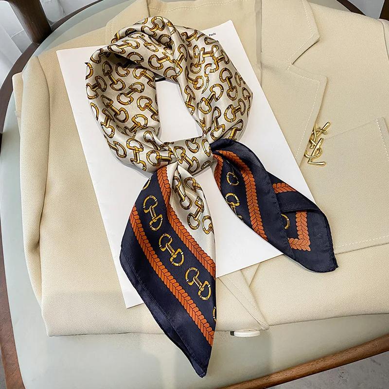 Beach Sunscreen Kerchief Luxury Design Square Scarves Women Popular 70X70CM Silk Hijab The Four Seasons Headscarf