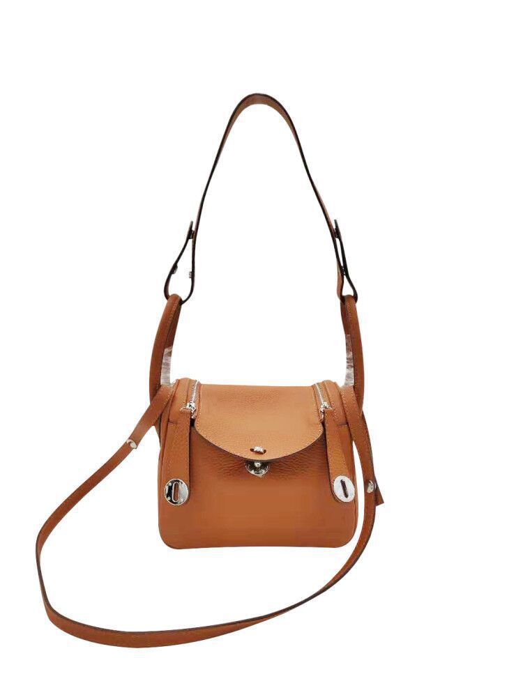 New First-layer Cowhide Lindy Bag, Genuine Leather Shoulder Messenger Bag, Fashionable Doctor Bag, Mini Bag, Silver Buckle, Silver.