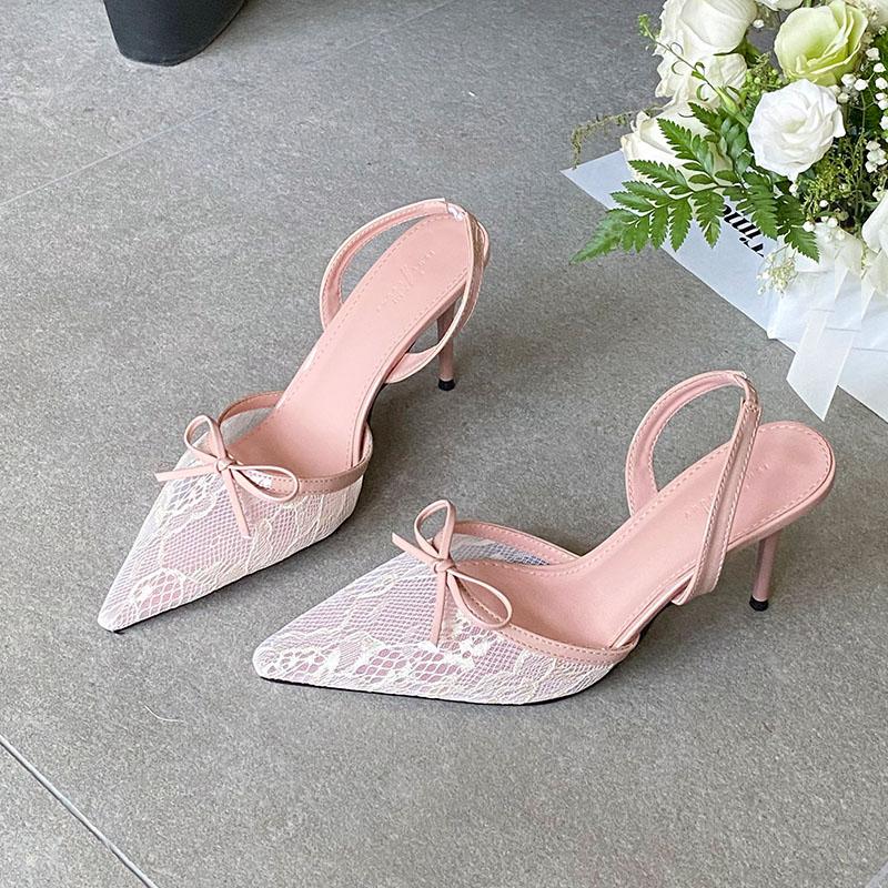 

Fashion Mesh Fashion Pointed Toe Ladies High Heels Sandals Shoes Female Breathable Footwear Women Heeled Sandals Shoes Pumps Pink 35 розовый