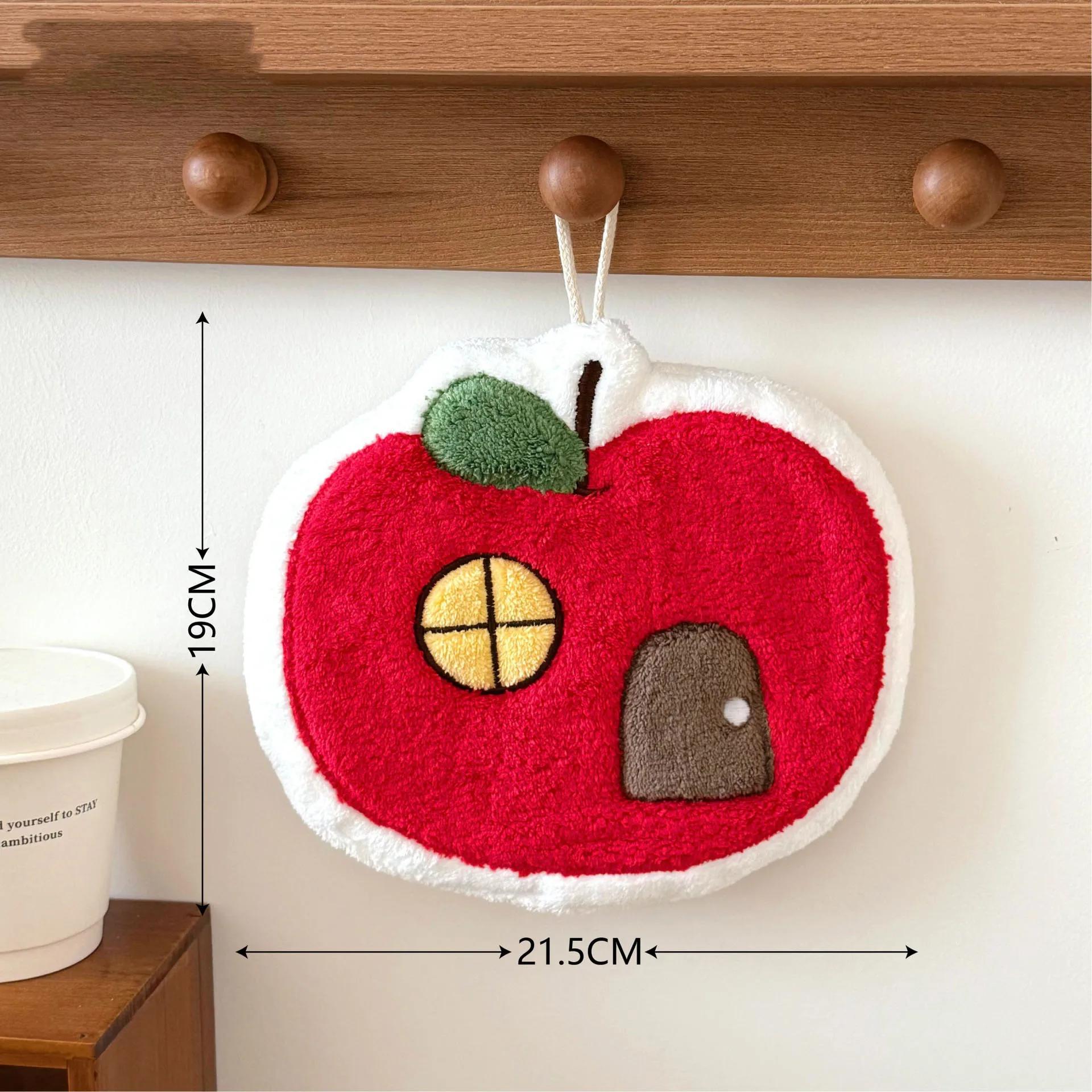 

Apple Hand Towel Quick-drying and Water-absorbing Hanging Cute Coral Velvet Towel Thickened Kitchen Bathroom Small Square Towel