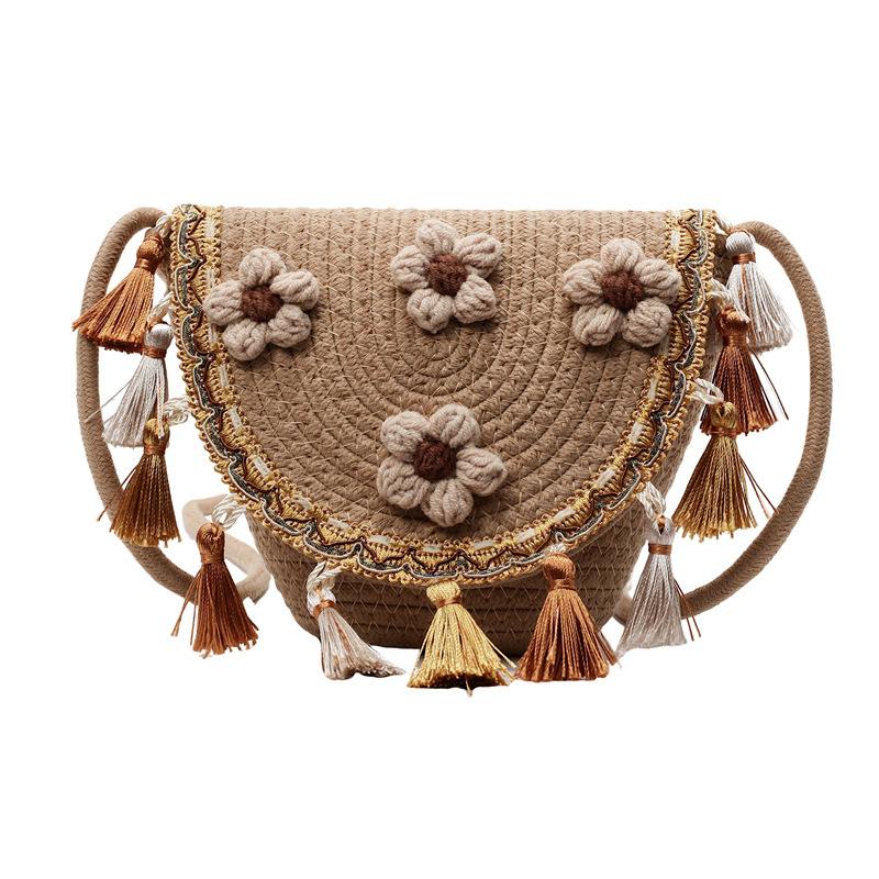 One Shoulder Crossbody Saddle Women's Bag Trendy Bohemian Straw Weaving 2025 Summer New Woven Fringed Crossbody Bag