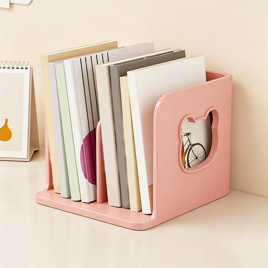 Yousheng Cute Bookends Organizer for Desk Pastel Kids Book Holder Shelf with Multi-Compartment, Anti-Tip Base & Open Design, Study Decor for Textbooks