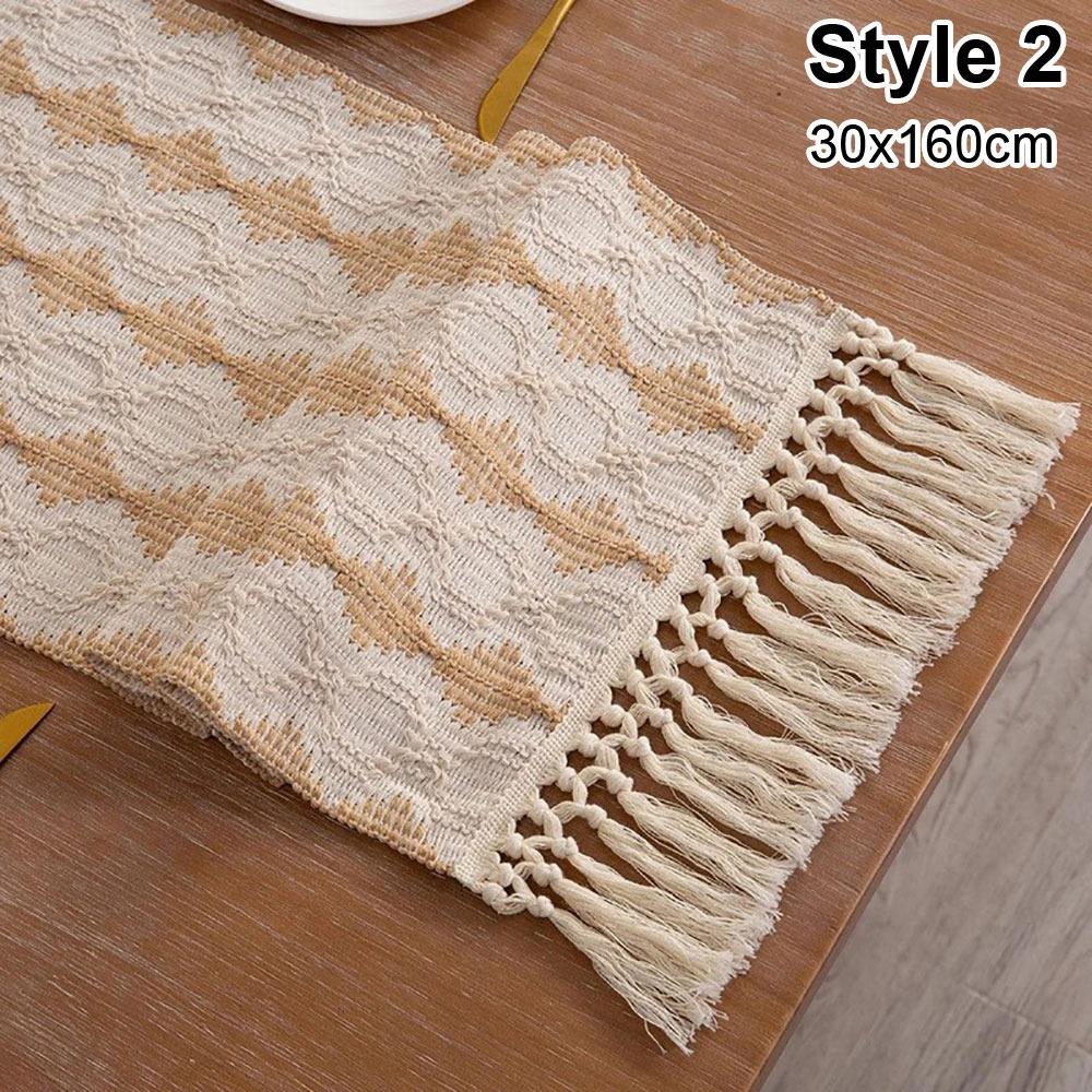 1Pcs Cotton Linen Table Runner Farmhouse Rustic 30x120cm 30x160cm Tablerunner with Tassels Cream Brown Macrame Burlap