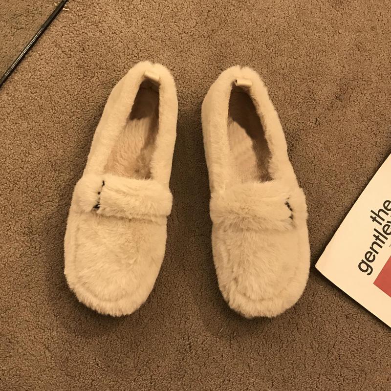 Fashion Designer Style Shoes Woman Fur Loafers Winter Warm Plush Moccasins Ladies Elegant Furry Soft Sole Slip-on Flat Zapato De Mujer