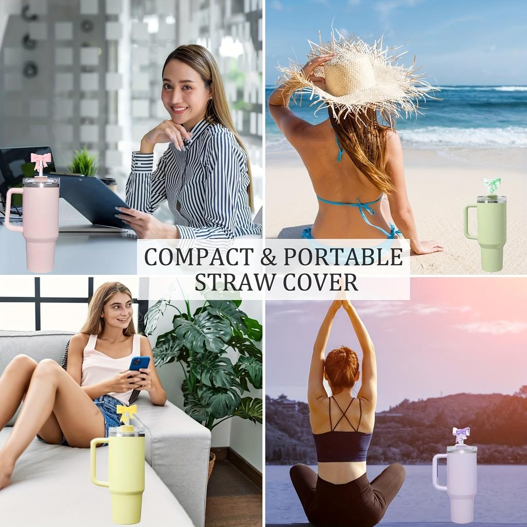 3Pcs Bow Straw Cap Covers Toppers Accessories for Stanley 30&40 Cups Silicone Boot Butterfly Charm Chain for Tumbler with Handle