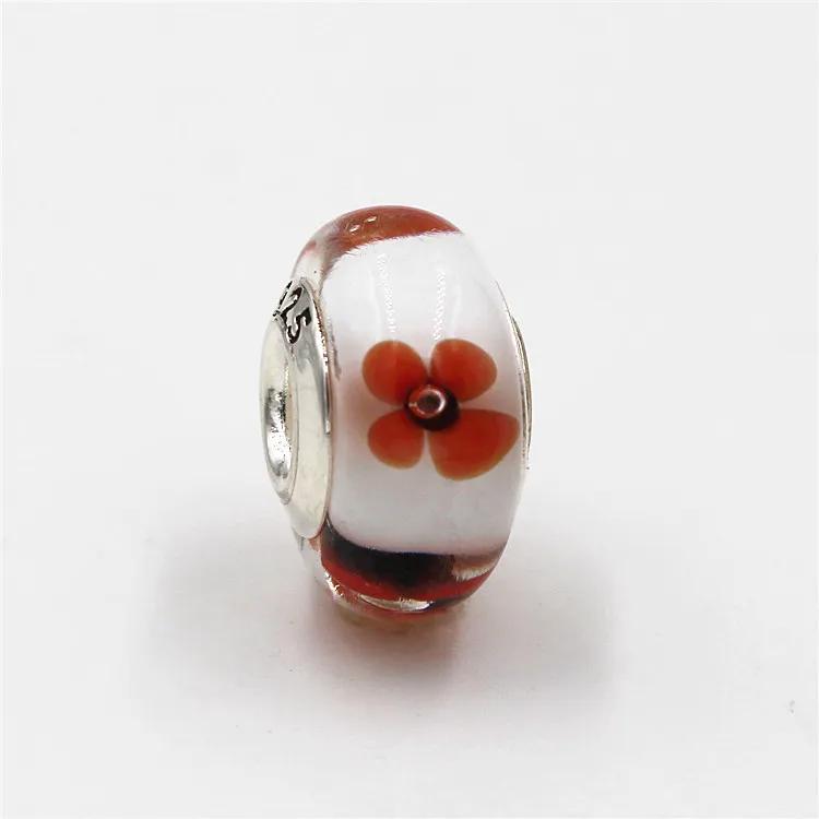 Copper Metal Green Collection Flower Four Leaf Clover Murano Glass Charm Bead Component Compatible With Bracelet High Quality Fine Jewelry Women Do