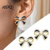 Dainty Bow Jewelry 1 Pair Sparkly Rhinestone Knot Stud Earrings for Women Faux Pearl Stylish Trendy Ear Ornaments Ribbon Earrings Statement