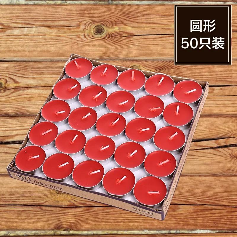 50 Pieces of Round Paraffin Wax Candle Romantic Layout Smokeless Wedding Lover Proposal Confession Smokeless Tea Wax Candle Jars