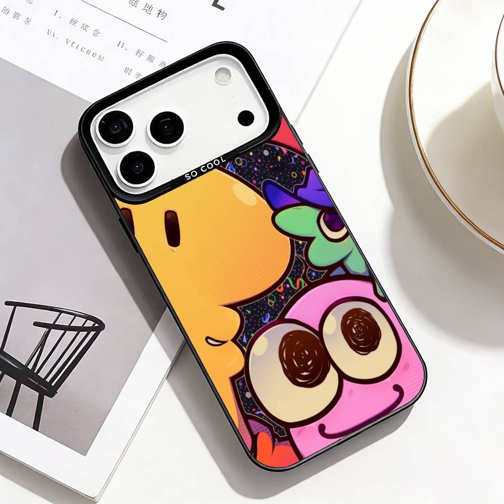 Smiling Friends Phone Case For iPhone17,16,15,14,13,12,11 Plus,Pro Max Black Border Silver  Plated Cover