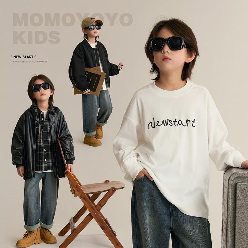 Chenchenma Kids  Oversized Letter Print Cotton Long-Sleeve T-Shirt 160