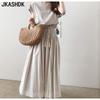 Women's Fashion Summer Spring Solid Color Print Short Sleeve O-Neck High Waist Casual Dresses
