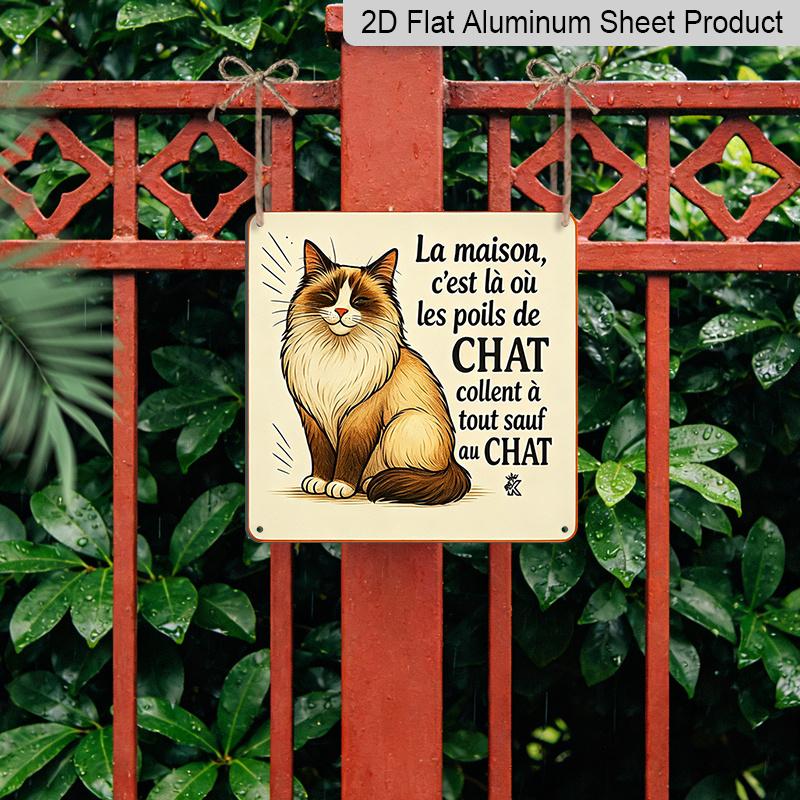 2D Flat, 1pc Interesting Vintage Aluminum Cat Plaque, Home Is Where Cat Hair Sticks To Everything Except The Cat, Rustic Cottage Decor, Suitable for