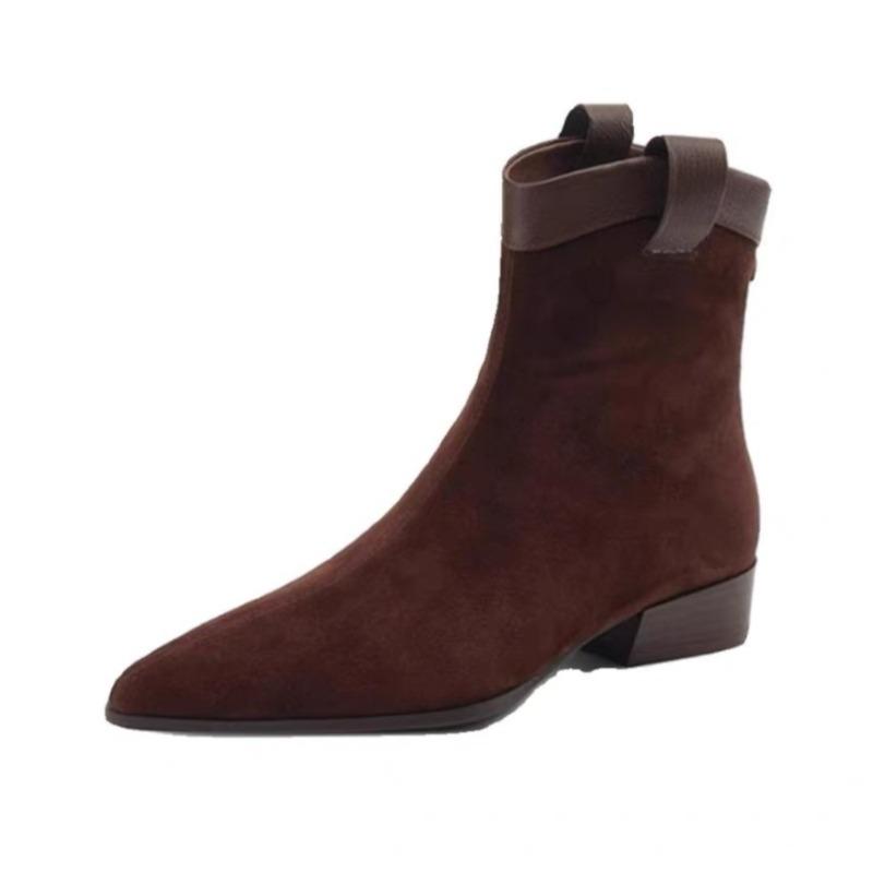 Dámske členkové čižmy so špicatou špičkou na podpätku 2025 Dizajnové Elegantné Topánky Módne Suede Chelsea Krátke Topánky Zimné Nové Party Zapatillas