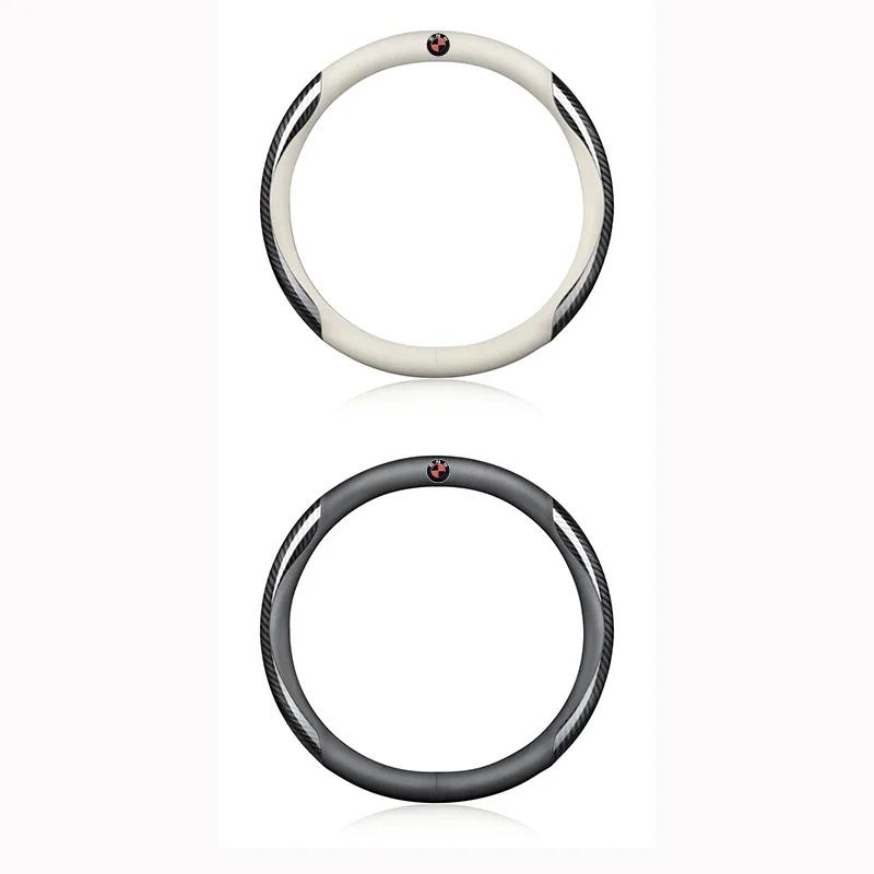 PU Leather Carbon Fiber Car Steering Wheel Cover Emblem Car Accessories For BMW 50th Kith M X1 X2 X3 X4 X5 X6 X7 E46 E90 E60 F10