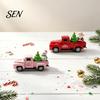 Holiday Car Ornament Christmas Pickup Truck Figurine, Vintage Statue with Santa Claus, Alloy Vehicle Tree, Snowman, Miniature for Party Figurine