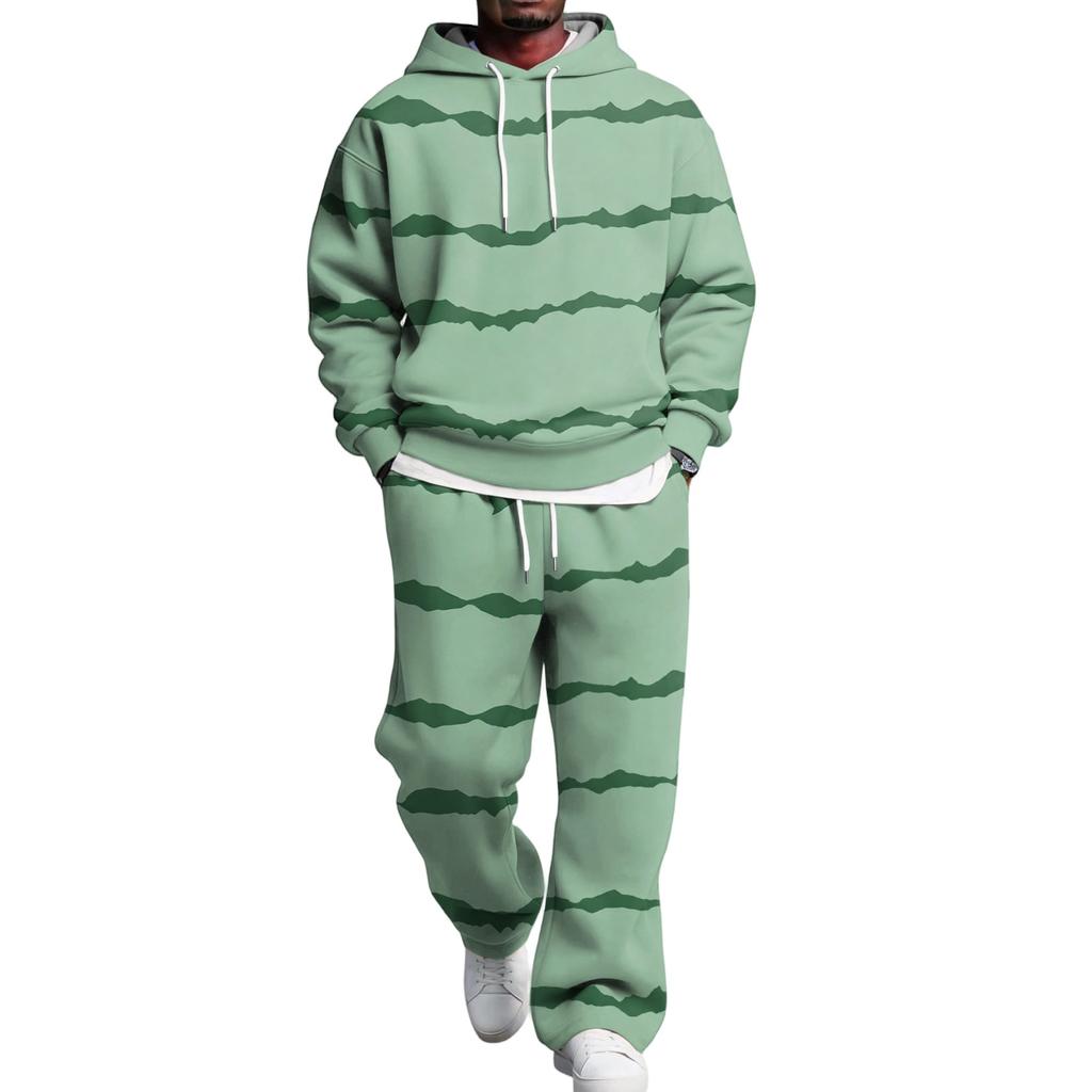 Men's Hoodie and Sweatpants Set with Elastic Waist, Casual Two Piece Outfit
