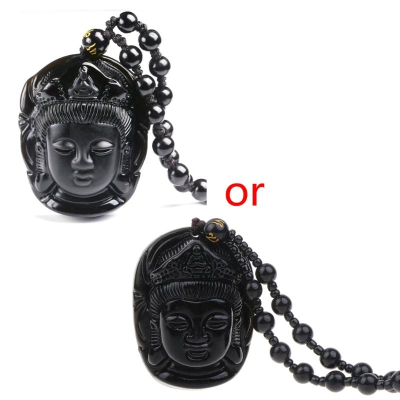 Adjustable Bead Chain Obsidian Buddha for Head Pendant Necklace for Men Women 1