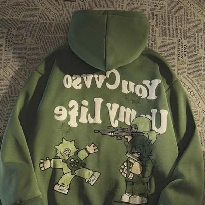 2024 Amerikanischer Retro Hip-Hop Damen Kapuzenpullover – Europäischer Stil, Herbst/Winter, Samt, High Street Trend.