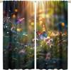 Dreamlike Forest Butterfly Blackout Curtain, Beautiful Morning Forest Flowers Aesthetic Scenery Decorative Curtain, Colorful