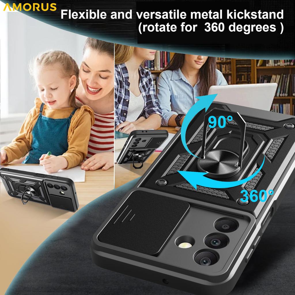 AMORUS Für Samsung Galaxy A26 5G Hülle Ständer PC+TPU Handyhülle mit Kameraobjektivschieber