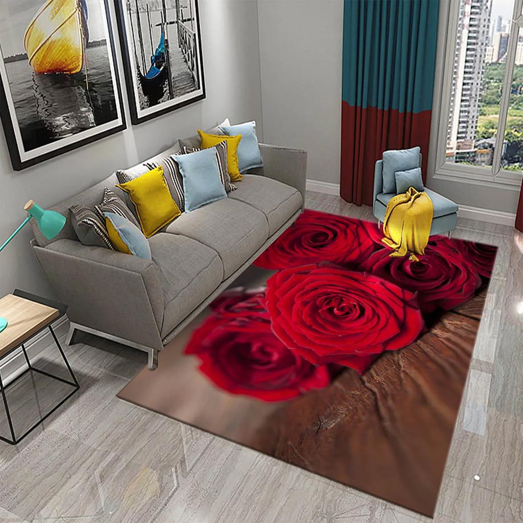 Rote Rosen Teppiche für Wohnzimmer Romantischer Blumenteppich Weiche Bodenmatte Blumenteppiche für Schlafzimmer Valentinstag Dekorative Bereichsmatten