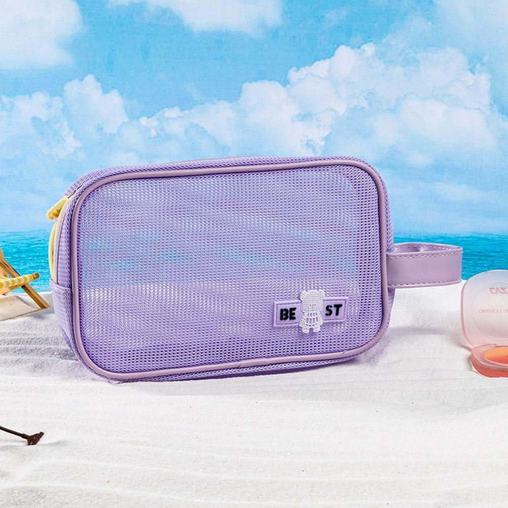 Zipper Mesh Makeup Bag Large Capacity Toiletry Storage Bag Casual Transparent Cosmetic Bag  Holiday